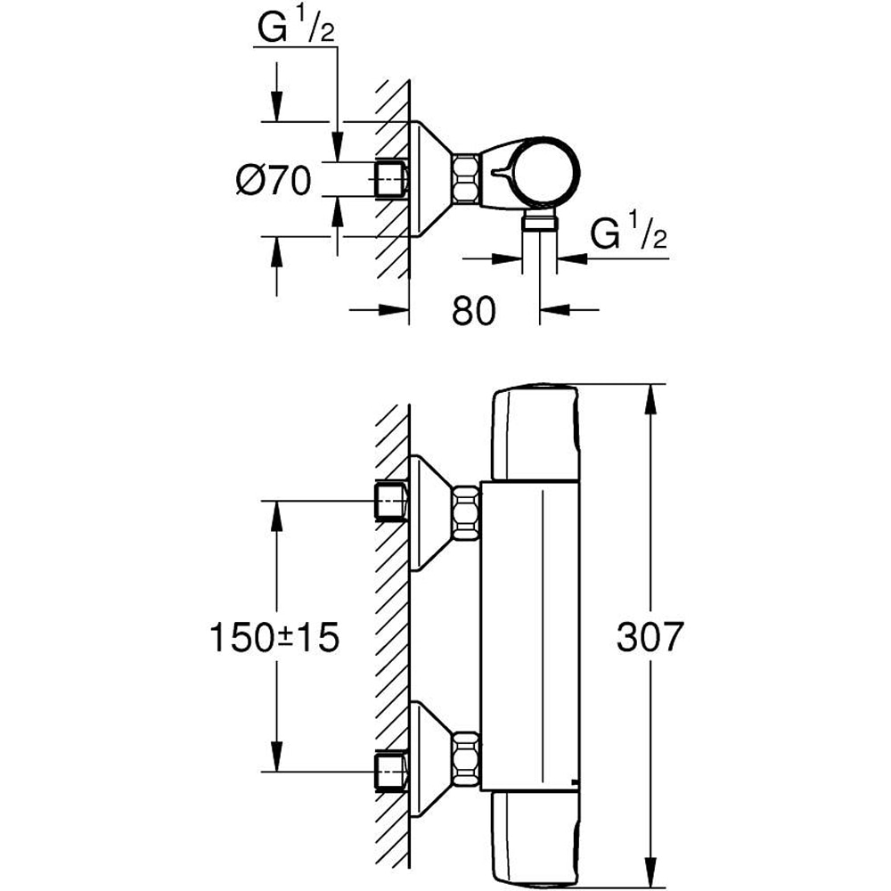 Baterie dus GROHE Precision 1022172432, aparenta, termostat, alama, negru