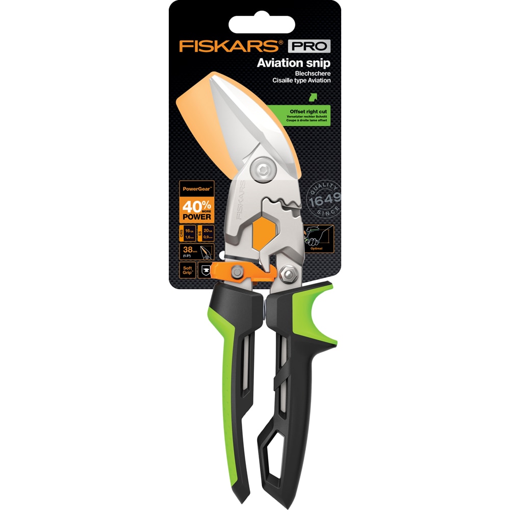 Foarfeca tabla FISKARS PowerGear, cotita pe dreapta, otel, negru