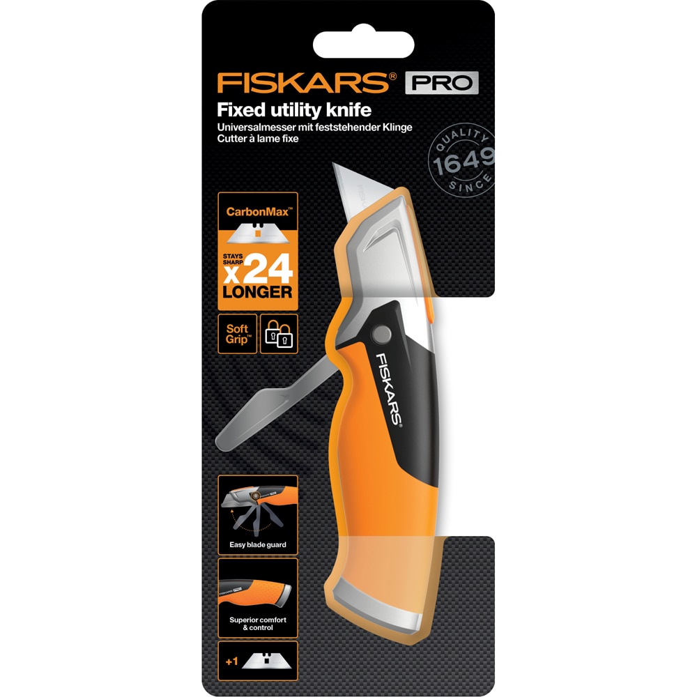 Cutit utilitar FISKARS CarbonMax, lama fixa, metal, negru