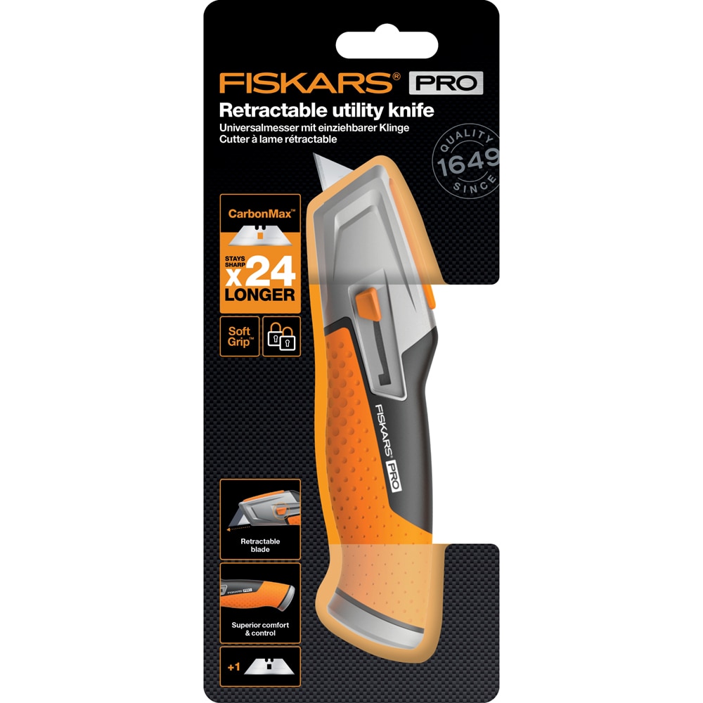 Cutit utilitar FISKARS CarbonMax, lama retractabila, metal, negru