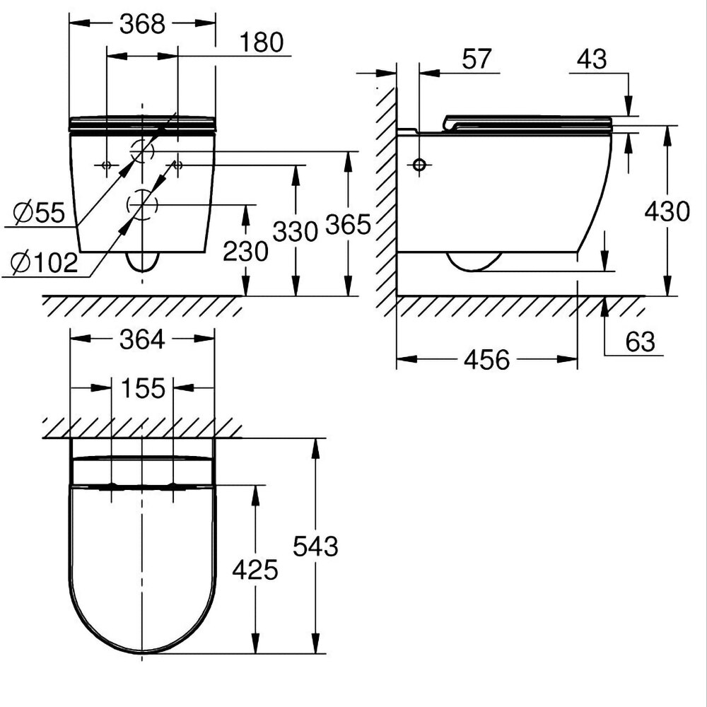 Vas WC suspendat GROHE Start Round 103848SH00, ceramica, 36.4 x 54.3 x 41 cm, capac SoftClose, alb
