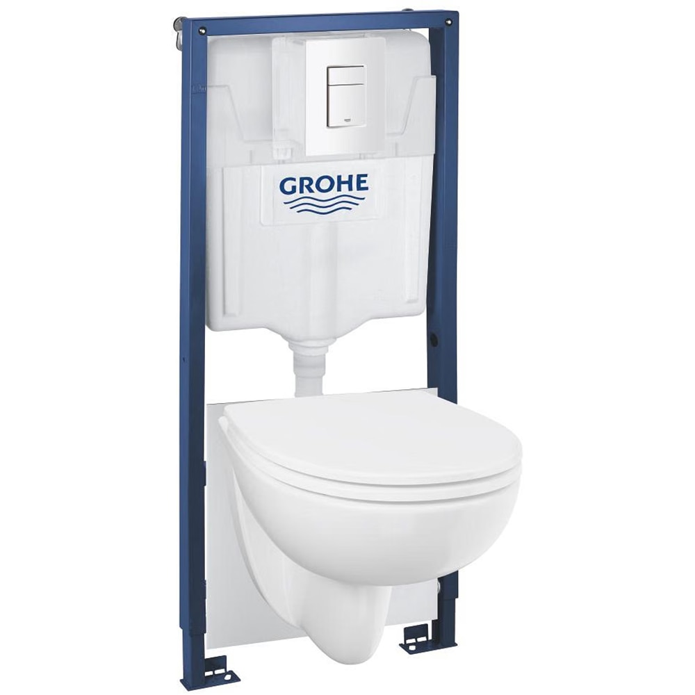 Set vas WC suspendat GROHE Solido 5in1 Bau 112956SH00, ceramica, rezervor 3-6l, capac SoftClose, clapeta actionare, alb