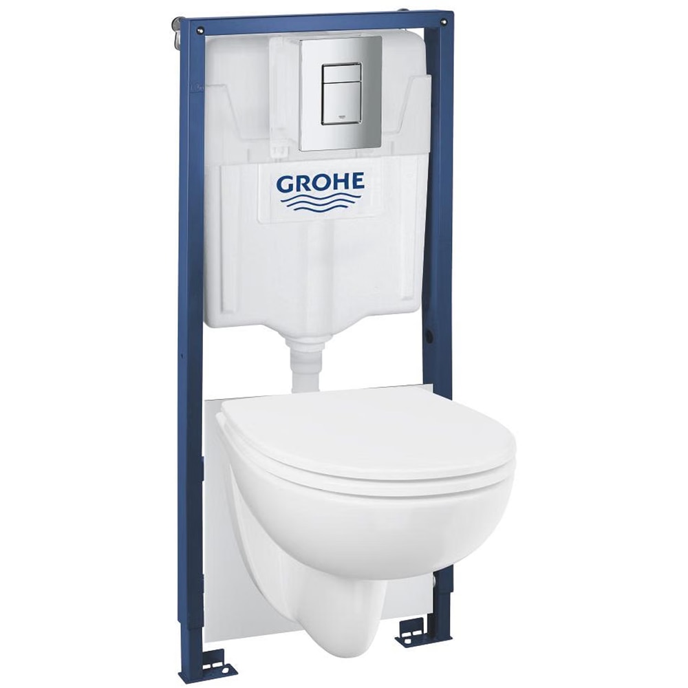 Set vas WC suspendat GROHE Solido 5in1 Bau 112957SH00, ceramica, rezervor 3-6l, capac SoftClose, clapeta actionare, alb