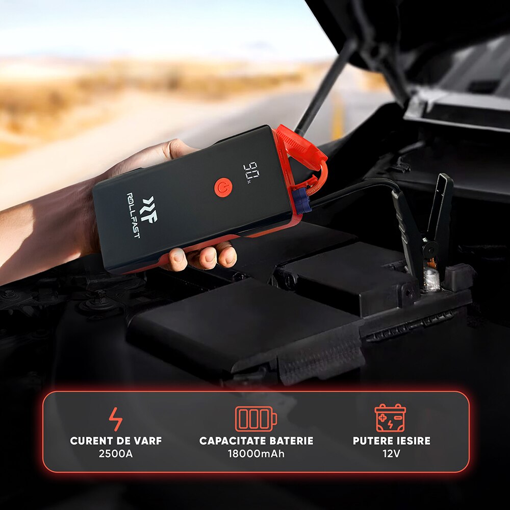 Starter auto ROLLFAST 113401R, 12V, 2500A, 18000mAh