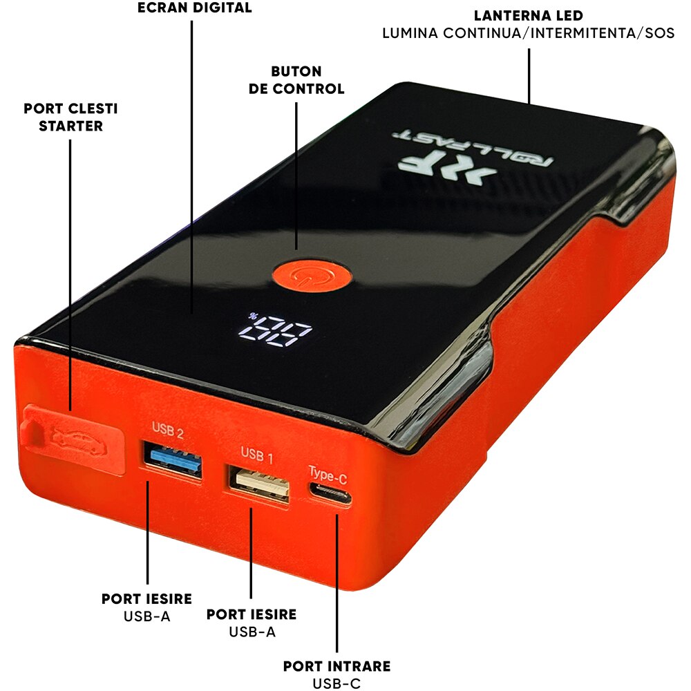 Starter auto ROLLFAST 113401R, 12V, 2500A, 18000mAh