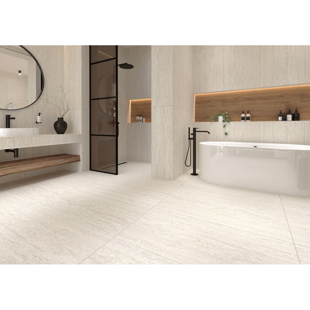 Gresie interior/exterior Travertin, bej, portelanata, 60 x 120 cm, 1.44 mp/cutie, PEI 4