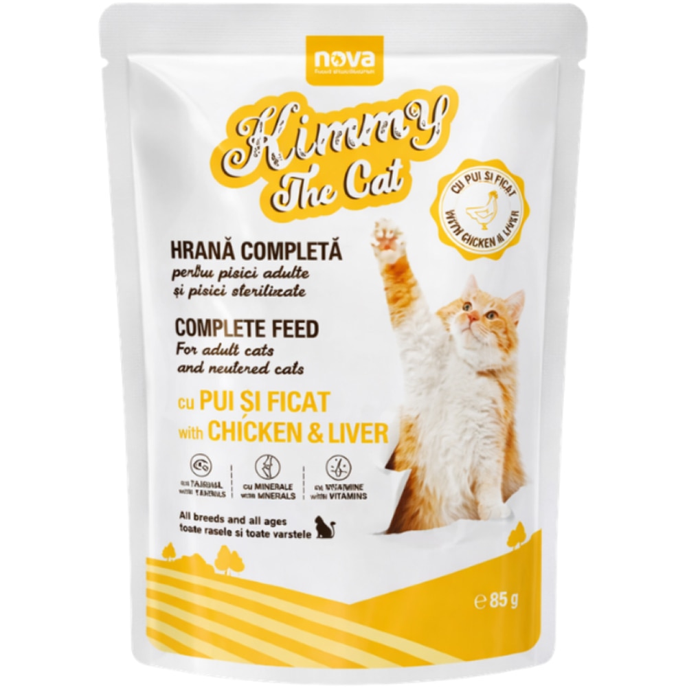 Hrana umeda pentru pisici KIMMY THE CAT PUI, Adult, Pui si Ficat, 85 g
