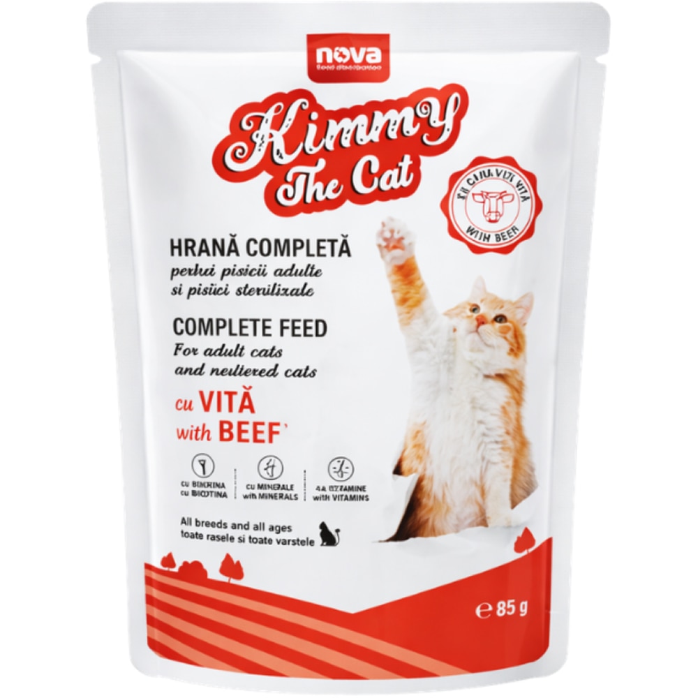 Hrana umeda pentru pisici KIMMY THE CAT PUI, Adult, Vita, 85 g