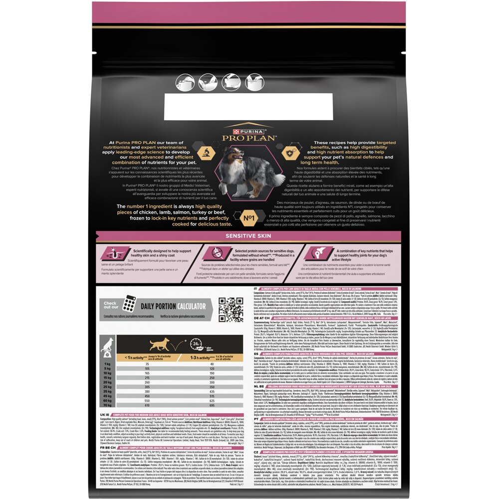 Hrana uscata pentru caini PURINA PRO PLAN Sensitive Skin Medium, Adult, Somon, 3 kg