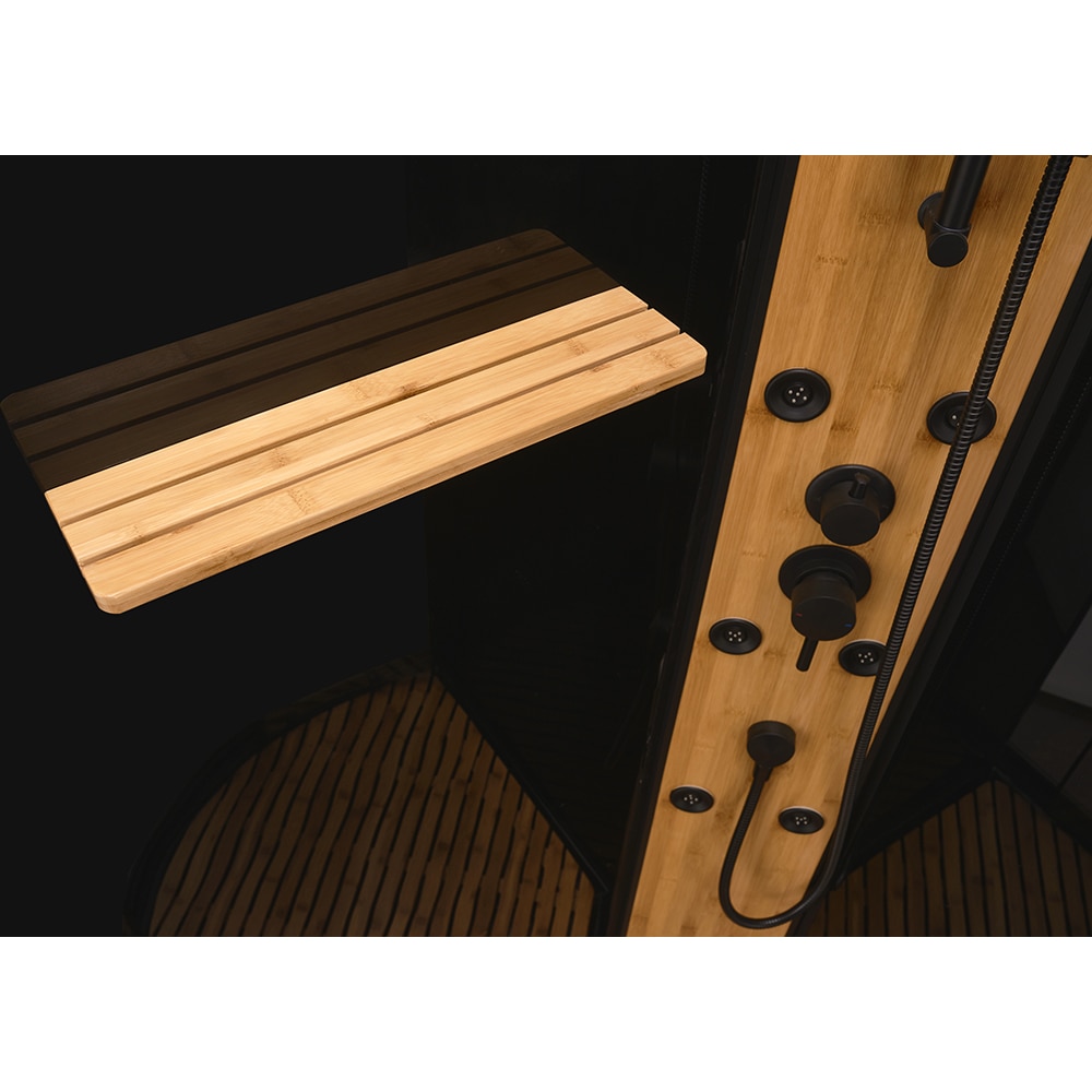 Cabina dus cu hidromasaj BAMBOO 1232B, semirotunda, profil aluminiu, sticla securizata 4mm, 90 x 90 x 225 cm, negru-maro