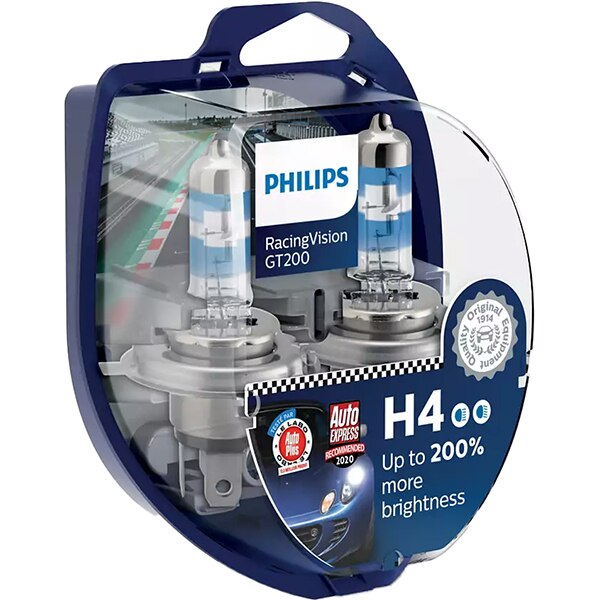 Set becuri auto PHILIPS Racing Vision+, 200%, H4, 3600K, 60/55W, 2 buc