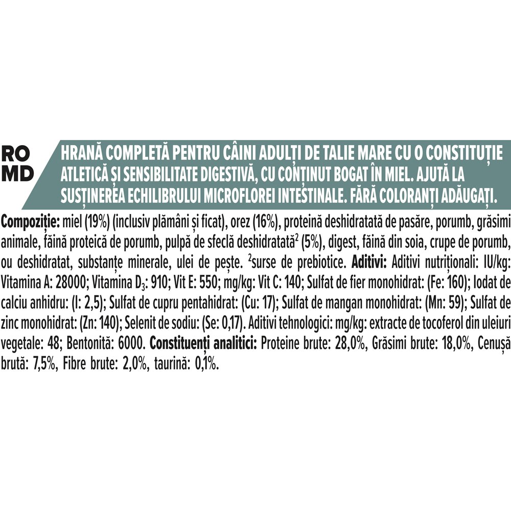 Hrana uscata pentru caini PURINA PRO PLAN Sensitive Digestion Large Athletic, Adult, Miel, 14 kg