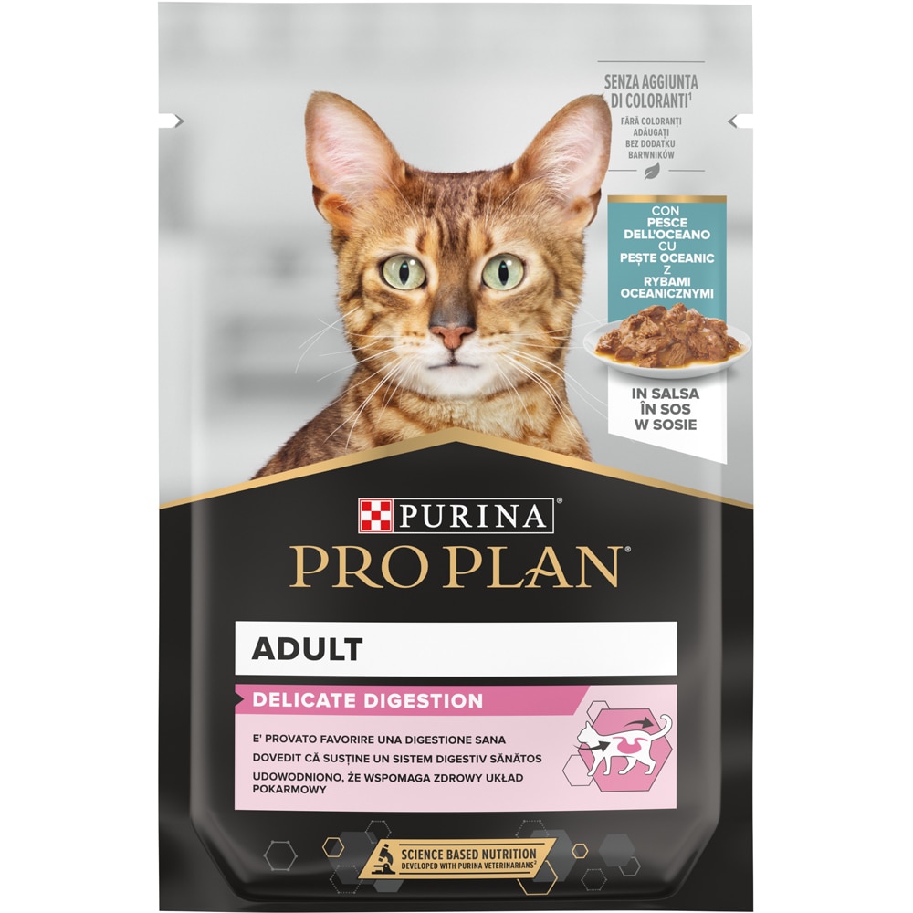 Hrana umeda pentru pisici PURINA PRO PLAN Delicate Digestion, Adult, Peste in sos, 26 x 85 g