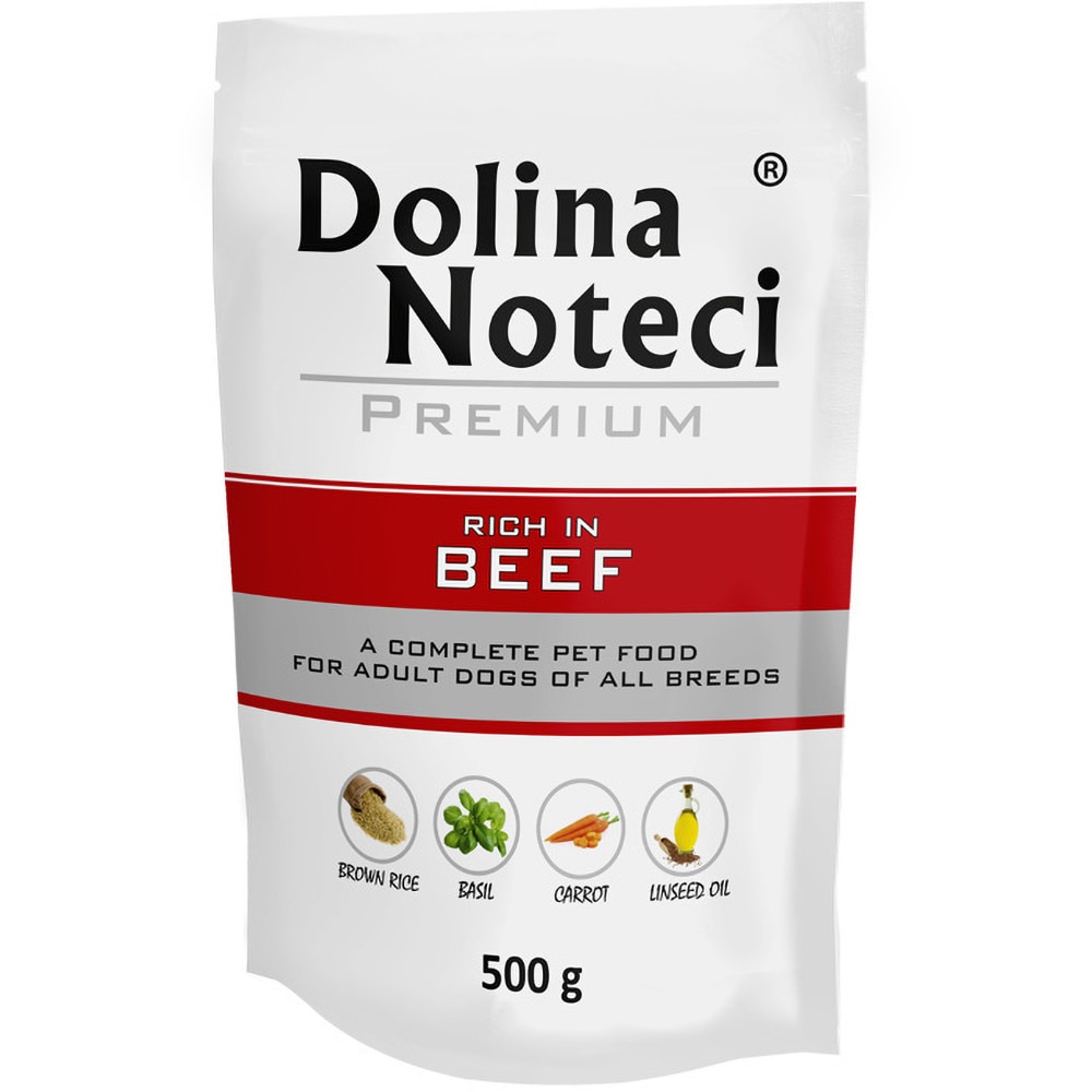 Hrana umeda pentru caini DOLINA NOTECI Premium, Adult, Vita, 10 x 500 g