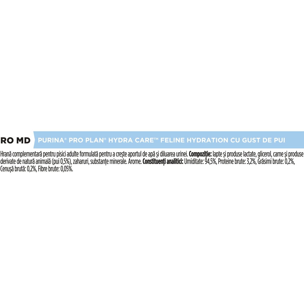 Supliment hidratare pentru pisici PURINA PRO PLAN Hydra Care, Adult, Pui, 10 x 75 g
