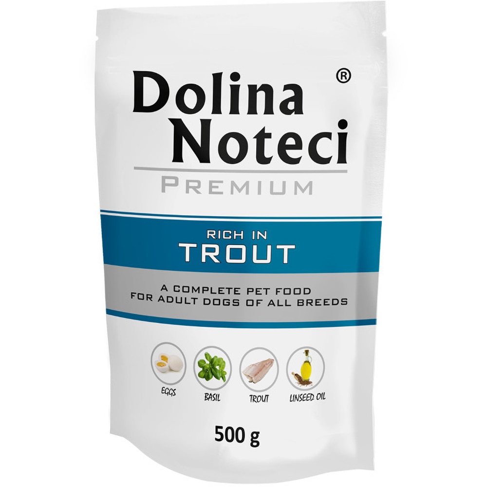 Hrana umeda pentru caini DOLINA NOTECI, Adult, Pastrav, 10 x 500 g