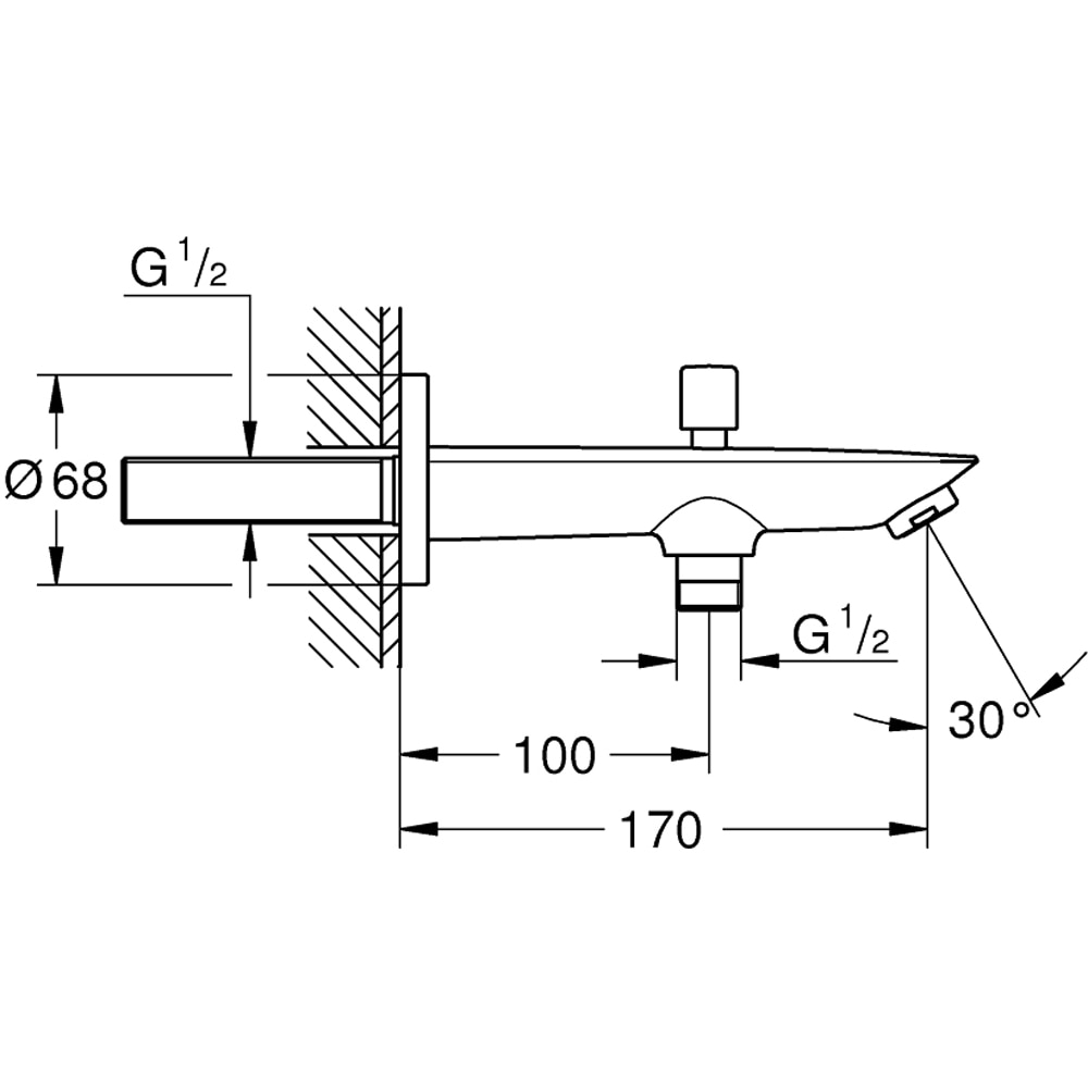 Pipa cada GROHE BauCosmopolitan 13425001, 1/2", divertor, 170 mm, crom