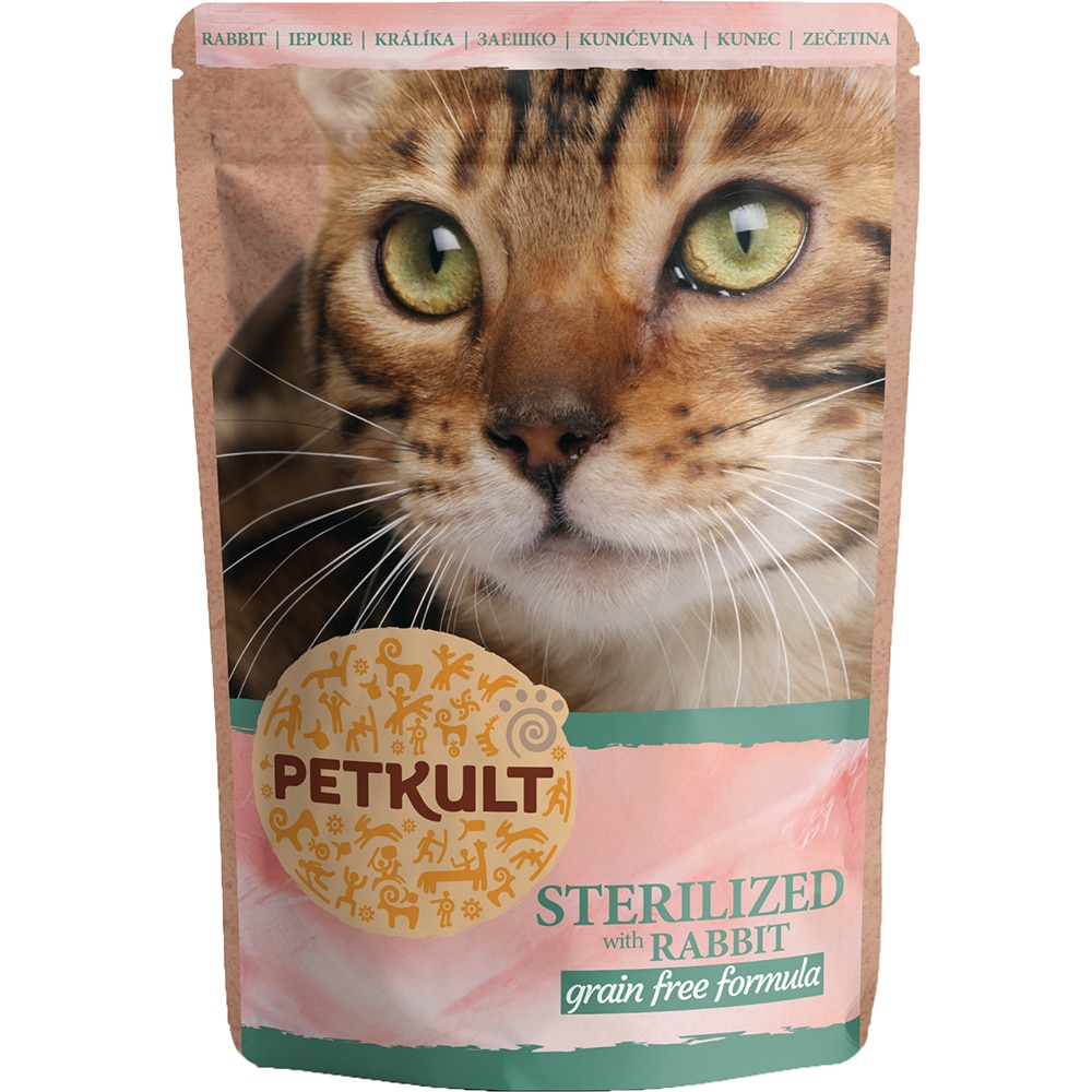 Hrana umeda pentru pisici PETKULT Sterilized, Adult, Iepure, 10 x 100 g