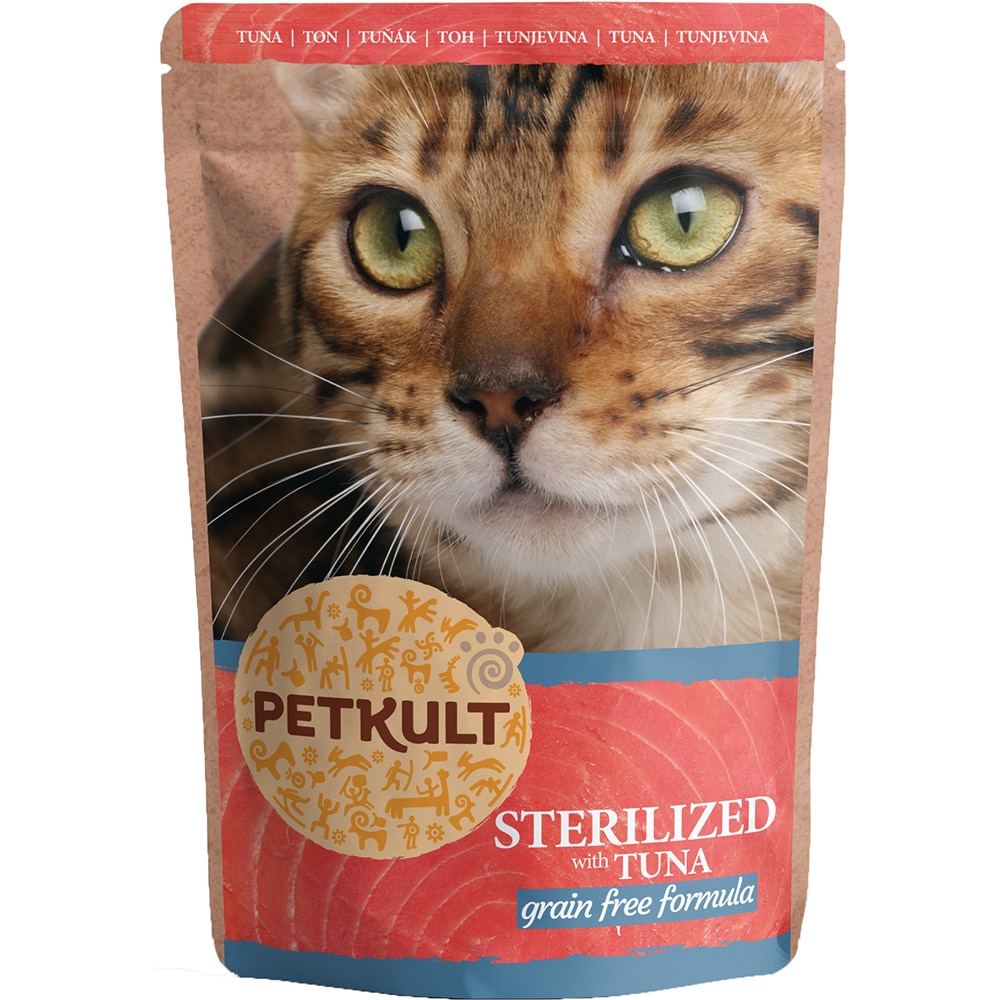 Hrana umeda pentru pisici PETKULT Sterilized, Adult, Ton, 10 x 100 g