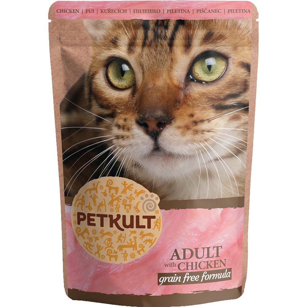 Hrana umeda pentru pisici PETKULT, Adult, Pui, 10 x 100 g