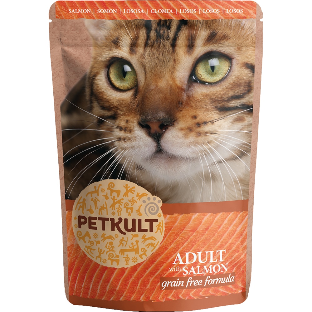 Hrana umeda pentru pisici PETKULT, Adult, Somon, 10 x 100 g