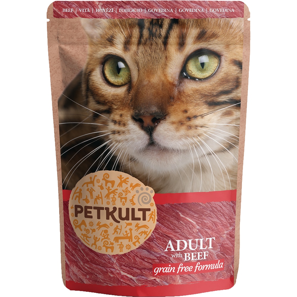 Hrana umeda pentru pisici PETKULT, Adult, Vita, 10 x 100 g