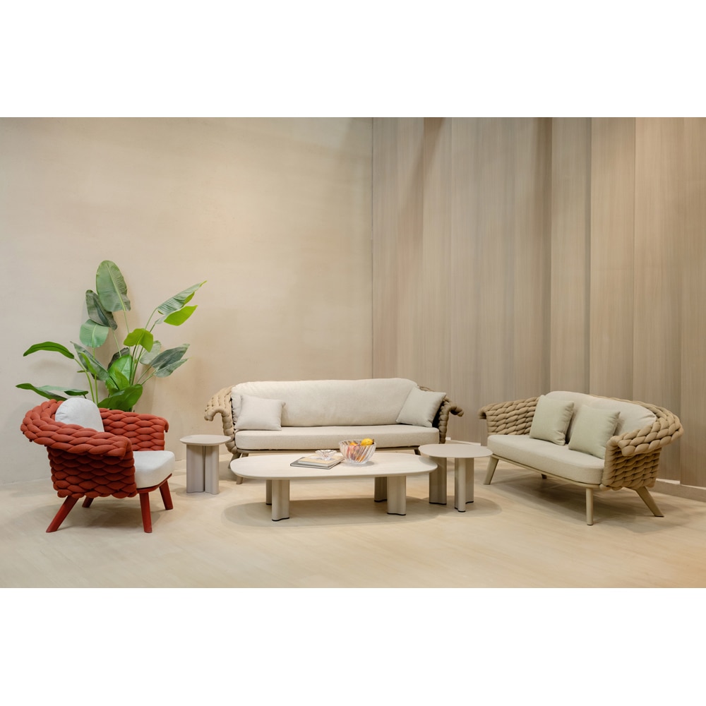 Canapea terasa LIVINTWIST Scroll 104, aluminiu, 179 x 90 x 79 cm, camel