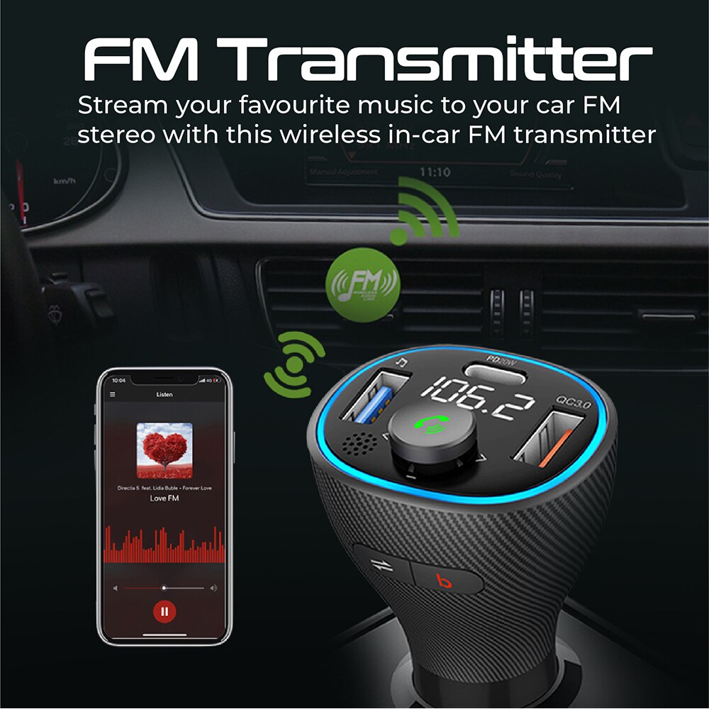 Modulator FM PROMATE PowerTune-38W, Bluetooth, USB, negru