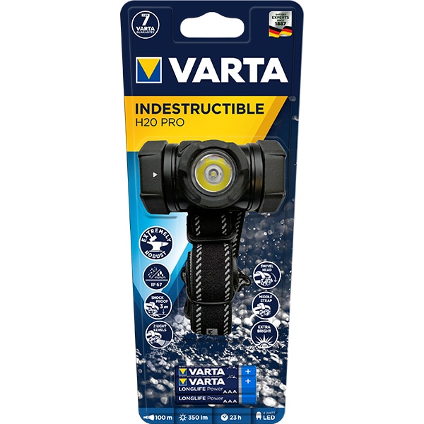 Lanterna LED frontala VARTA Indestructible H20 Pro, 350 lumeni, 3xAAA, negru