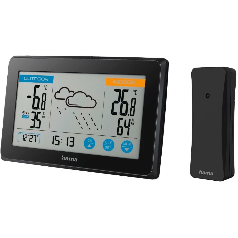 Statie meteo HAMA Touch 186314, Termometru, Higrometru, Ceas, Calendar, negru