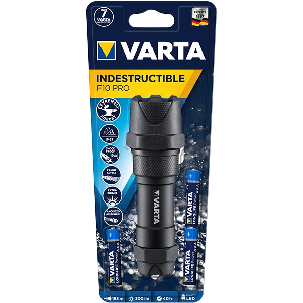 Lanterna LED VARTA Indestructible F10 Pro, 300 lumeni, 3xAAA, negru