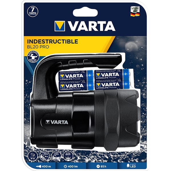 Lanterna LED VARTA Indestructible BL20 Pro, 400 lumeni, 6xAA, negru