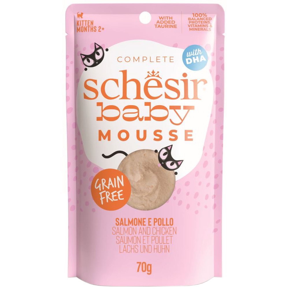 Hrana umeda pentru pisici SCHESIR Baby Mousse, Junior, Somon, 12 x 70 g