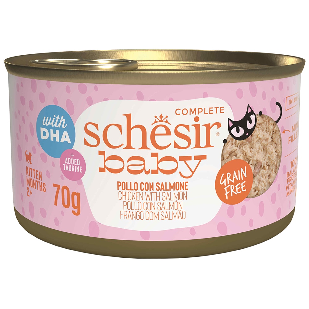 Hrana umeda pentru pisici SCHESIR, Junior, Pui si Somon, 12 x 70 g