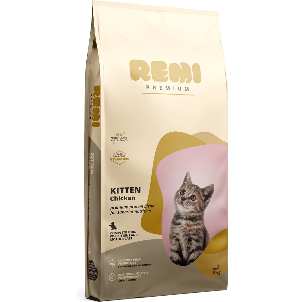 Hrana uscata pentru pisici REMI PREMIUM, Junior, Pui, 8 kg