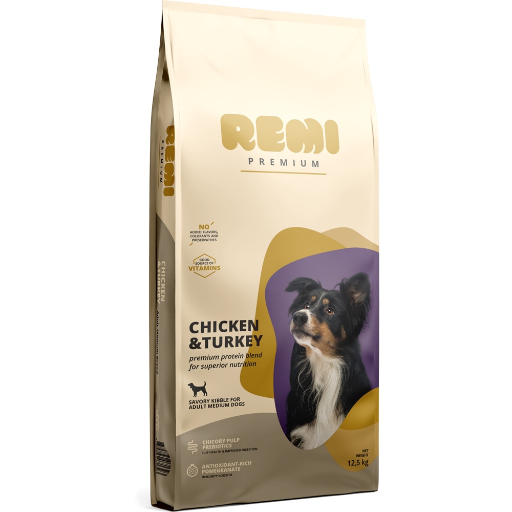 Hrana uscata pentru caini REMI PREMIUM, Medium, Adult, Curcan, 12.5 kg