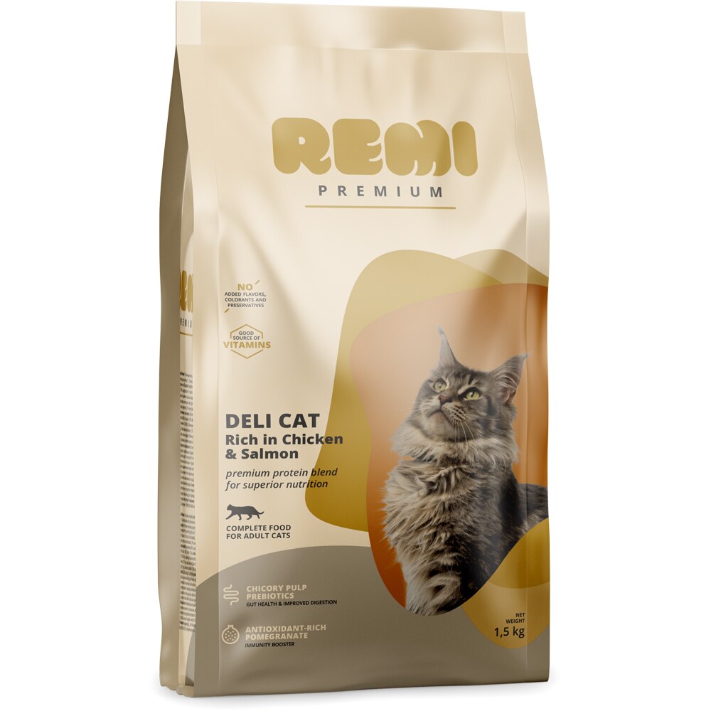 Hrana uscata pentru pisici REMI PREMIUM, Adult, Somon, 1.5 kg