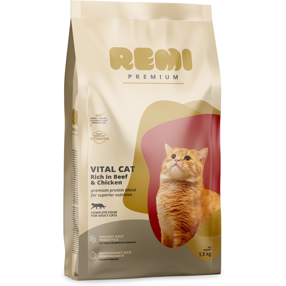Hrana uscata pentru pisici REMI PREMIUM Vital Cat, Adult, Pui, 1.5 kg