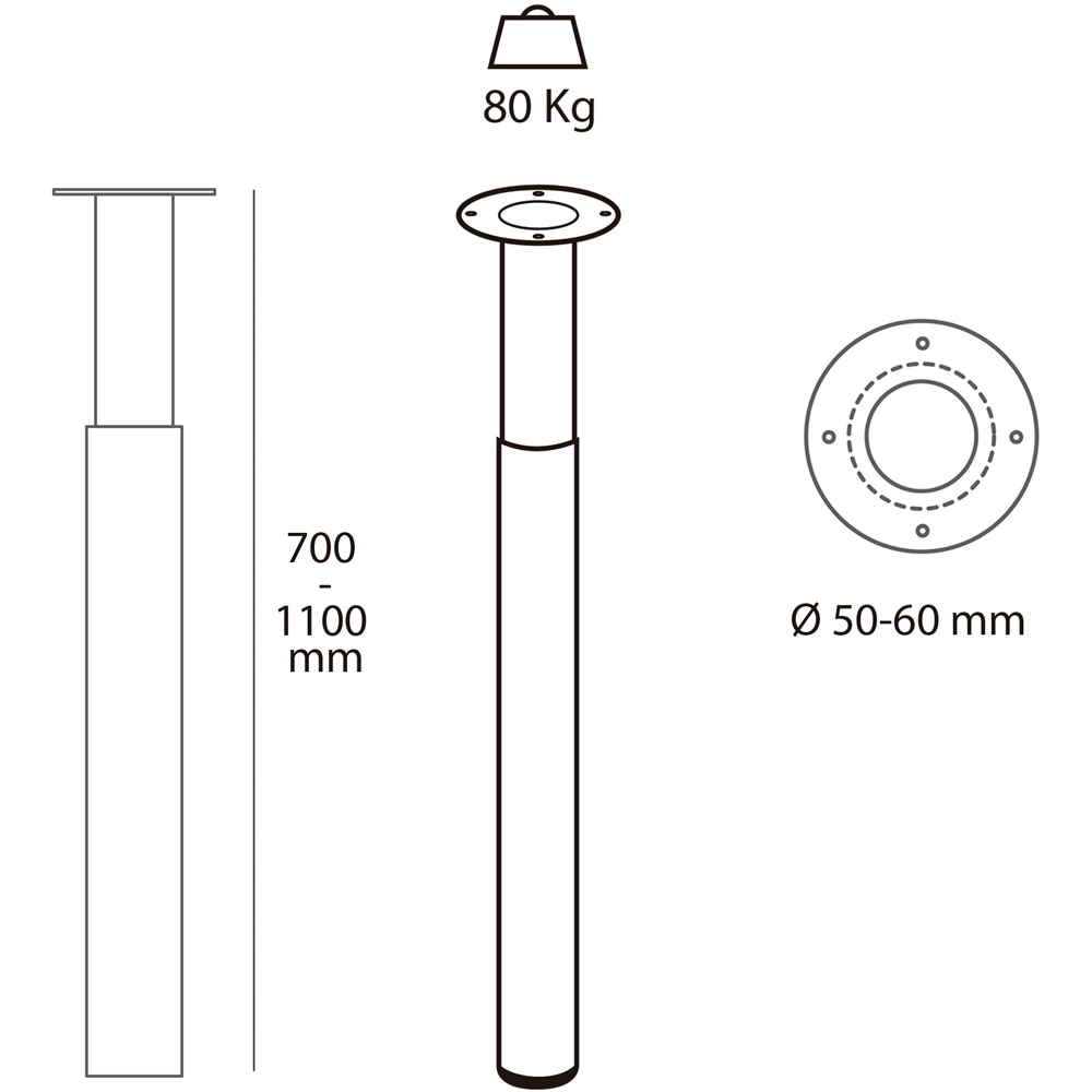 Picior mobila 401E, otel, 71 cm, alb