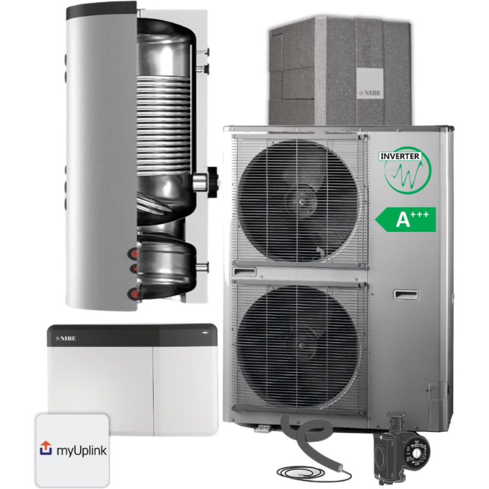 Pachet pompa de caldura aer-apa NIBE Split AMS 10-16 + HY300, 18 kW, Wi-Fi, controller smart SMO S40, kit scurgere condens