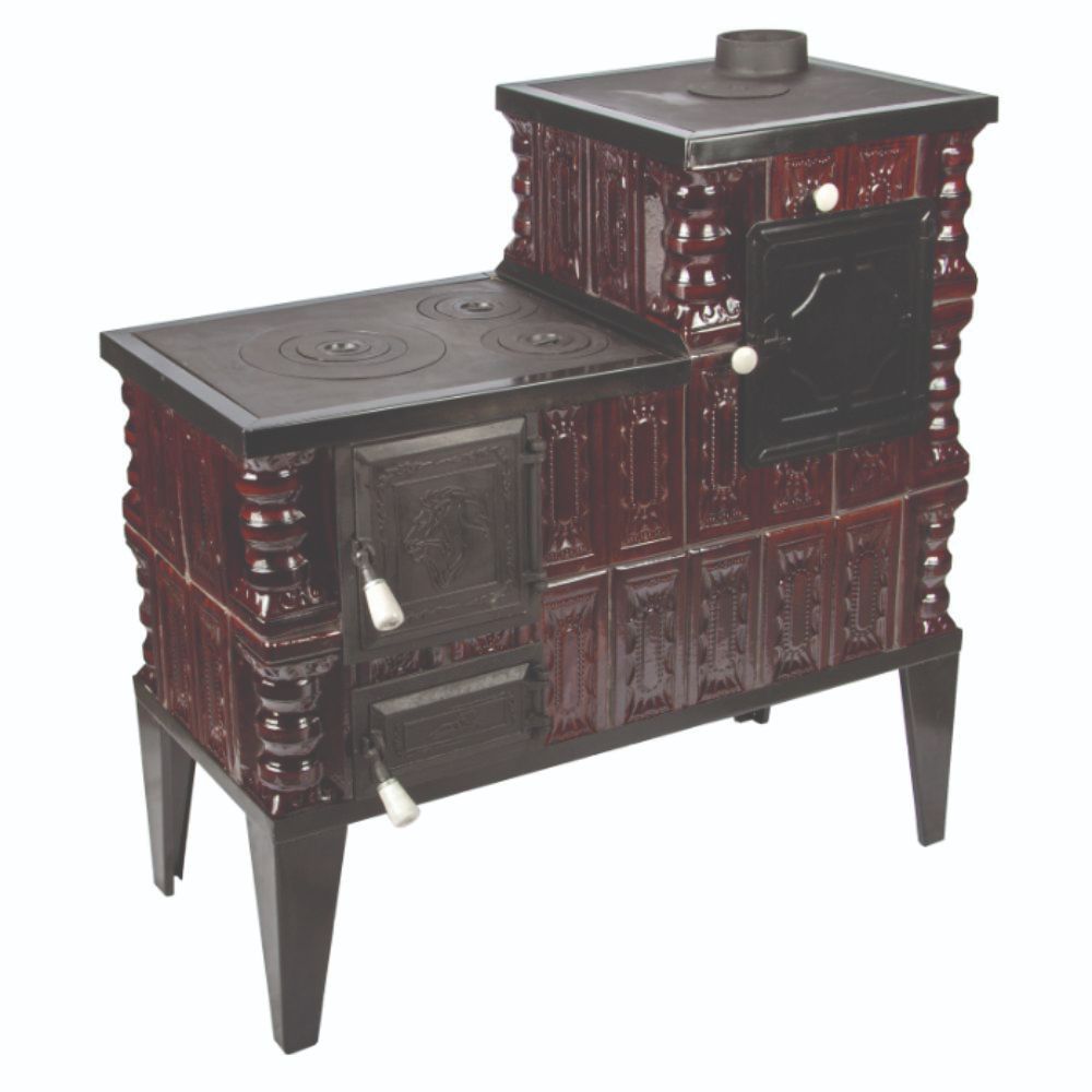 Soba teracota pe lemne, 3 randuri + cuptor + plita, 228 kg, maro inchis