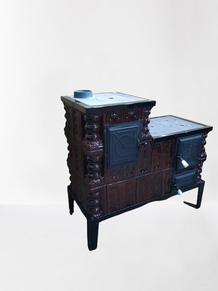 Soba teracota, cu plita de gatit, tip cizma, coniac, 8 kW, 235 kg, 104 x 99 x 44 cm  Bucura