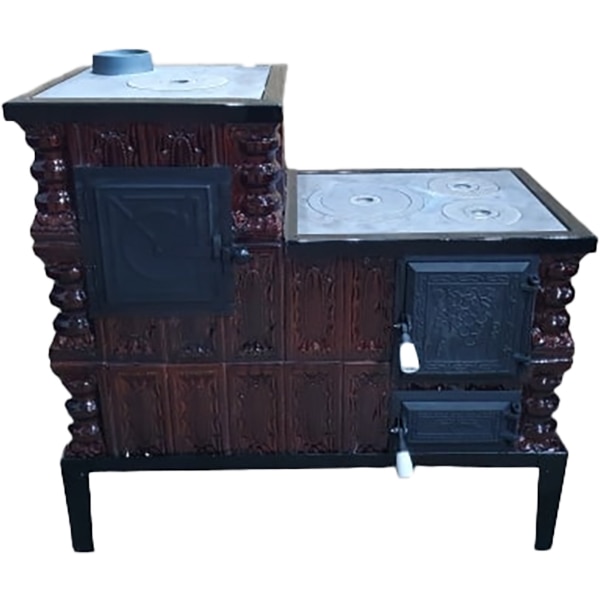 Soba teracota cu plita de gatit Bucura, tip cizma, 8 kW, 104 x 99 x 44 cm. maro inchis