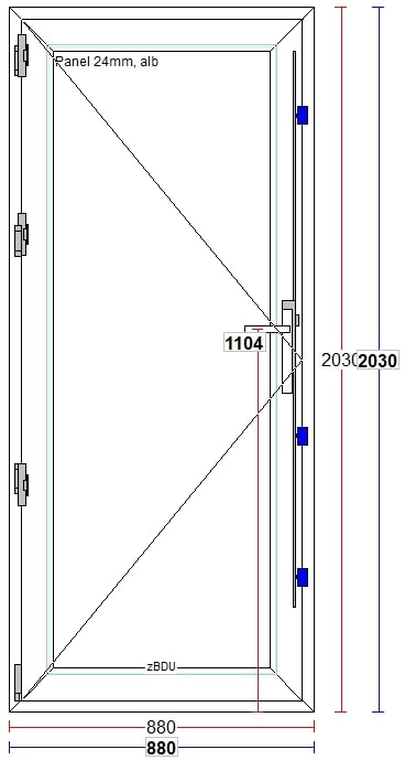 Usa termopan PVC interior/exterior, batanta, plina, 4 C, alb, stanga, simpla deschidere, 88 x 205 cm  Extruplast