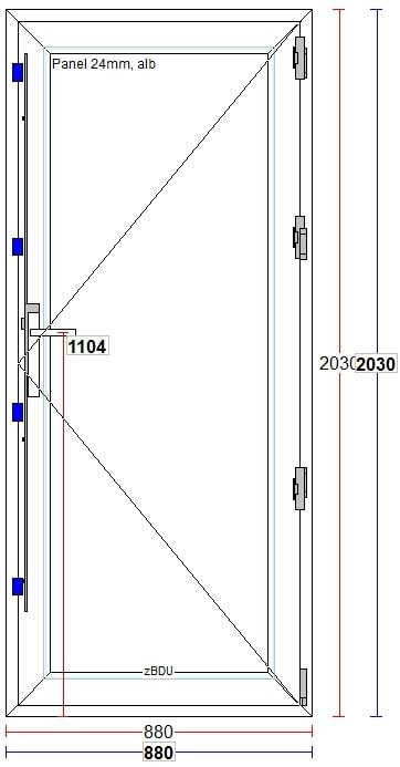 Usa termopan PVC interior/exterior, batanta, plina, 4 C, alb, dreapta, simpla deschidere, 88 x 205 cm  Extruplast