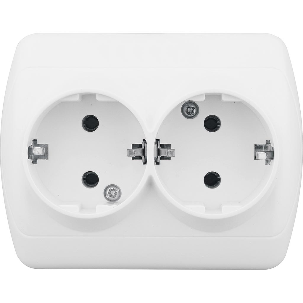 Priza Schuko dubla 16A 250V, alba  • Bodner