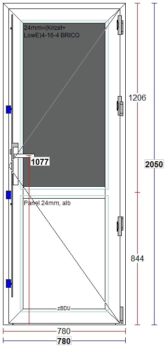 Usa termopan PVC interior/exterior, batanta, cu geam, 4 C, 2/3, alb, dreapta, simpla deschidere, 78 x 205 cm  Extruplast