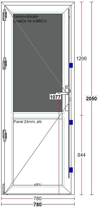 Usa termopan PVC interior/exterior, batanta, cu geam, 4 C, 2/3, alb, stanga, simpla deschidere, 78 x 205 cm  Extruplast