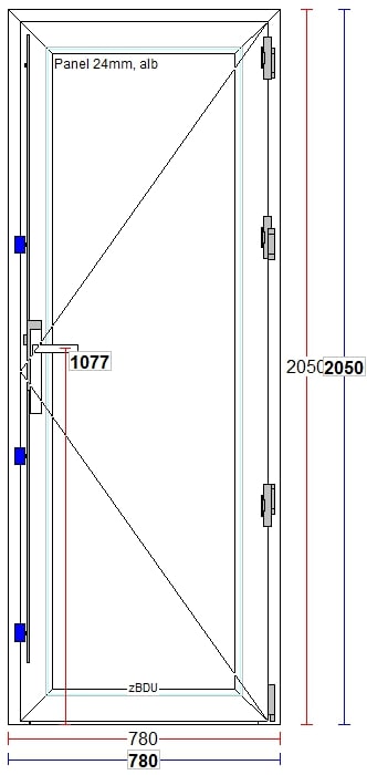 Usa termopan PVC interior/exterior, batanta, plina, 4 C, alb, dreapta, simpla deschidere, 78 x 205 cm  Extruplast