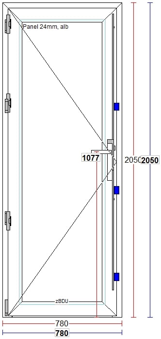 Usa termopan PVC interior/exterior, batanta, plina, 4 C, alb, stanga, simpla deschidere, 78 x 205 cm  Extruplast